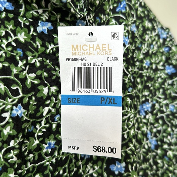 NWT MICHAEL Michael Kors Floral Mock neck Slim Fit Ruched Side Top XL - Picture 7 of 8